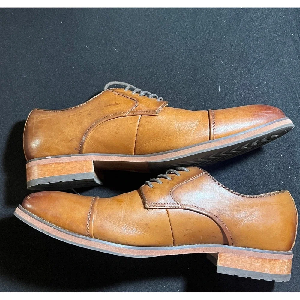 Florsheim Mens Cognac Leather Cap Toe Derby Dress Shoes Brown- Size 11